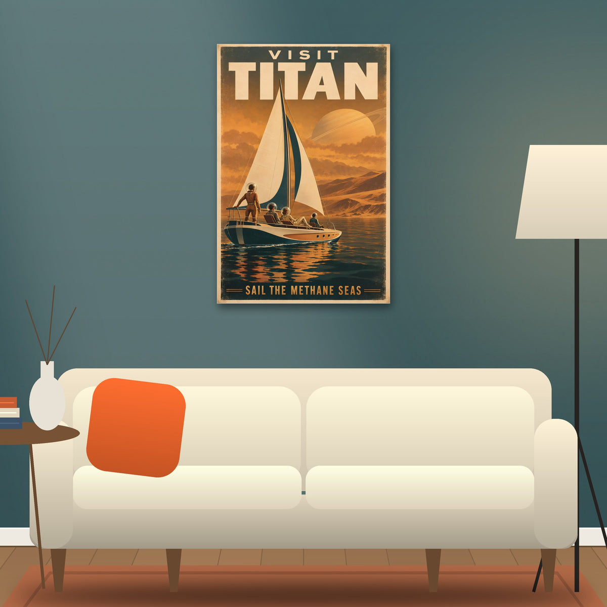 Visit Titan poster hanging above a sofa (24 x 36 in shown, unframed)